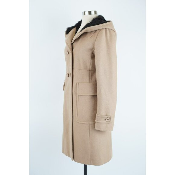 Prada Women's Long Wool Hooded Inner Faux Fur Coat SZ 40 Tan Brown $3,995 - Picture 3 of 12